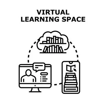Virtual learning space connecting students with online education イラスト素材