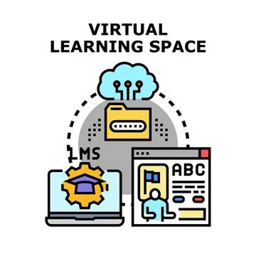 Virtual learning space connecting students to online knowledge 스톡 일러스트