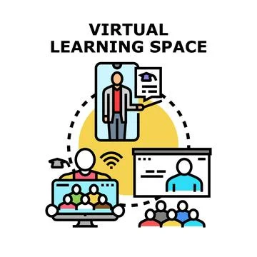 Virtual learning space connecting students and teachers online イラスト素材