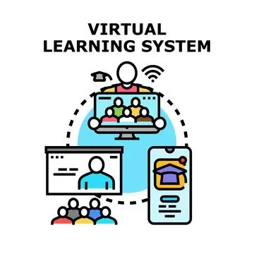 Virtual learning system combining online education and remote studying Stock Illustration
