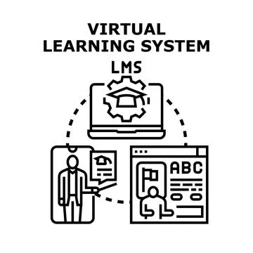Virtual learning system connecting students and educators online イラスト素材