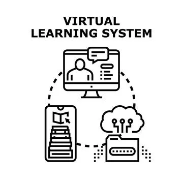 Virtual learning system connecting students and educational content 스톡 일러스트