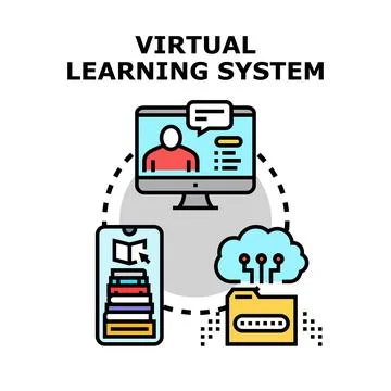 Virtual learning system connecting students and educational content Stock Illustration