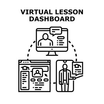 Virtual lesson dashboard connecting online education devices Stockillustratie