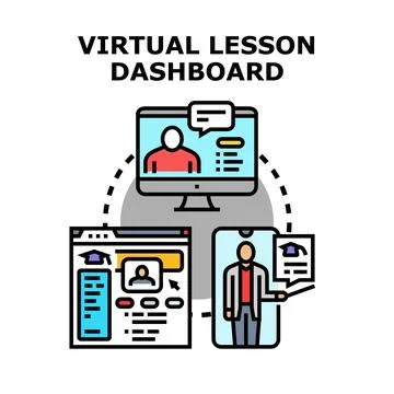 Virtual lesson dashboard connecting online education devices Stock Illustration