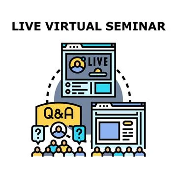Virtual live seminar concept with online audience 库存插图
