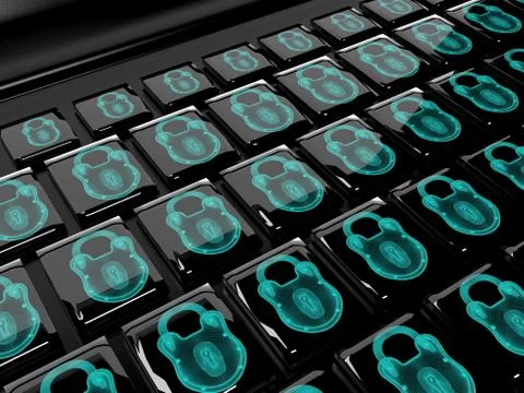 Virtual lock to  the keypad, information security concept 3d rende Stock Illustration