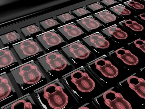 Virtual lock to the keypad, information security concept 3d render Illustrazione stock