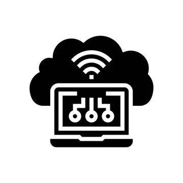Virtual machine cloud computing glyph icon vector illustration Stock Illustration