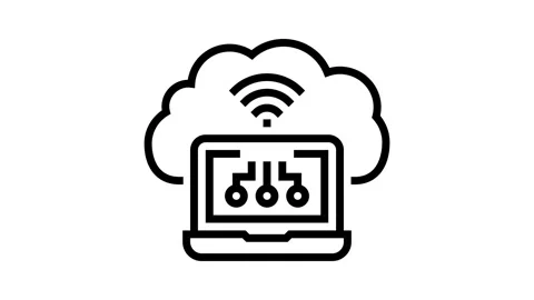 Virtual machine cloud computing line icon animation Stock Footage 326125864