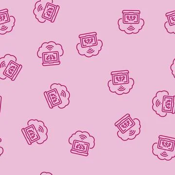 Virtual machine cloud computing line seamless pattern Stock Illustration