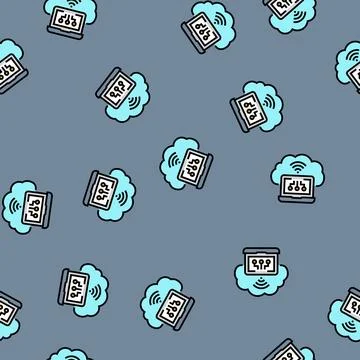 Virtual machine cloud computing vector seamless pattern Stock Illustration