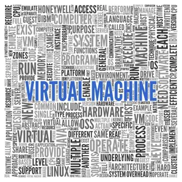 Virtual machine concept in word tag cloud design Stock Illustration