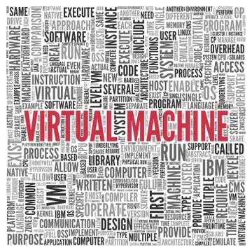 Virtual machine concept in word tag cloud design Stock Illustration