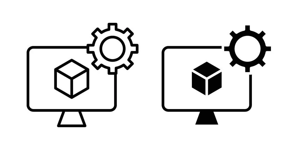 Virtual machine icon linear versions pack on white background Stock Illustration