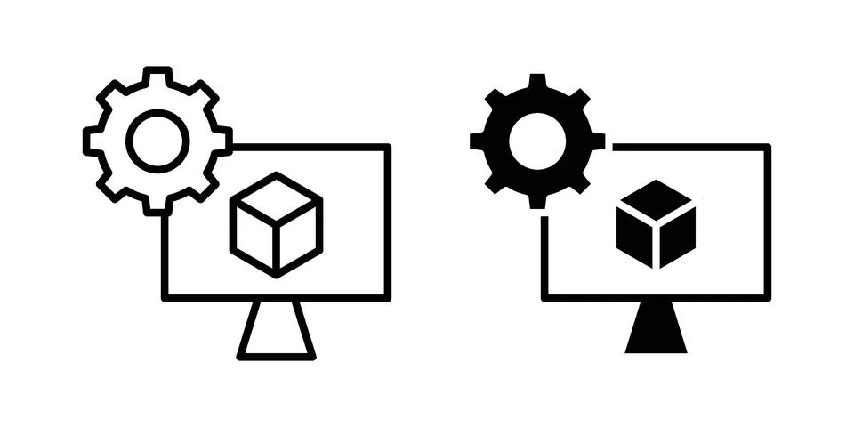 Virtual machine icon set modern line and solid style collection. Stock Illustration