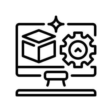 Virtual Machine Line Icon, Outline Symbol for Computing Simulation, System .. Illustrazione stock
