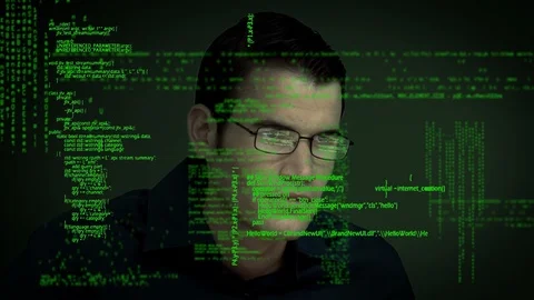 Virtual man and program codes Stock Footage 107684871