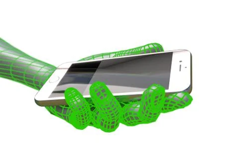 Virtual man hand holding realistic smartphone isolated 3d illustration Stock Illustration
