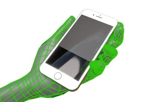 Virtual man hand holding realistic smartphone isolated 3d illustration Stock Illustration