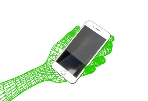 Virtual man hand holding realistic smartphone isolated 3d illustration Stock Illustration