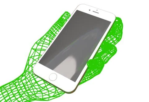 Virtual man hand holding realistic smartphone isolated 3d illustration Stock Illustration