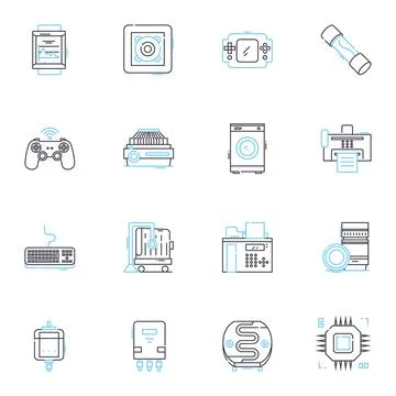 Virtual management linear icons set. Remote, Digital, Technology, Collaboration Stock Illustration