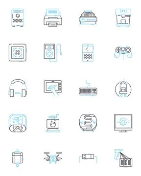 Virtual management linear icons set. Remote, Digital, Technology, Collaboration Stock Illustration