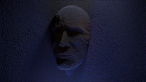 Virtual man's head made of digital data Stock Footage 148731197
