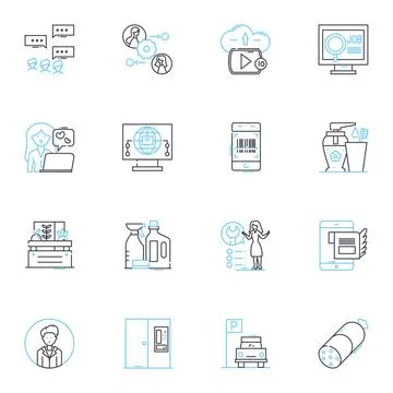 Virtual marketing linear icons set. Online, Digital, Strategy, Branding Stock-Illustration