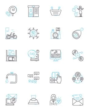 Virtual marketing linear icons set. Online, Digital, Strategy, Branding Stock-Illustration