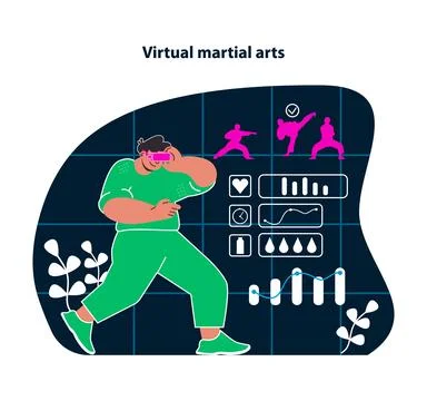 Virtual martial arts. Train with virtual masters in dynamic combat sessions. Stock Illustration