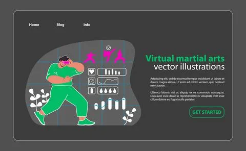 Virtual martial arts. Train with virtual masters in dynamic combat sessions. Stock Illustration