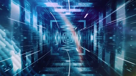 Virtual Matrix Tunnel, High-Speed Light Warp, Through Virtual Cyber Space Stock Footage 321464163