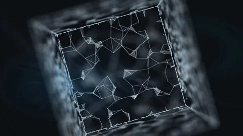 Virtual matrix video background. Encrypted emitting particles connected inside Stock Footage 117638685