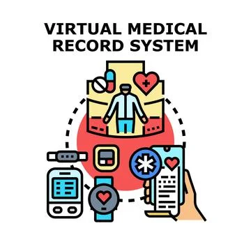 Virtual medical record system accessing digital health data Stock Illustration