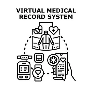 Virtual medical record system accessing digital health data Stock Illustration