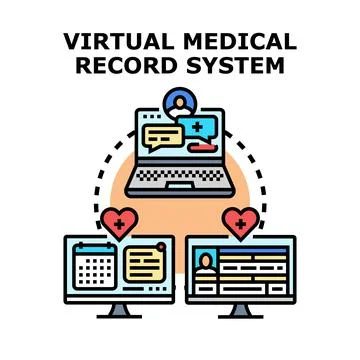 Virtual medical record system connecting patient data Illustrazione stock