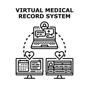 Virtual medical record system connecting patient data Illustrazione stock