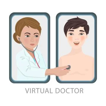 VIRTUAL MEDICINE Coronavirus Practitioner Vector Illustration Illustrazione stock