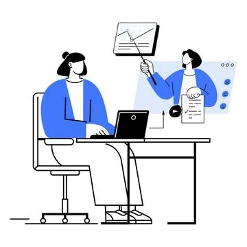 Virtual Meeting Between Colleagues with Presentation and Discussion Point Stock Illustration