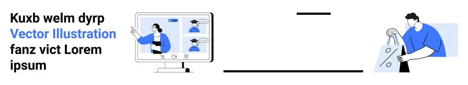 Virtual Meeting on Computer Screen with Team Members and Person Holding Laund Stock Illustration