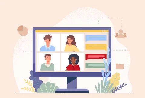 Virtual meeting on computer screen. Vector illustration イラスト素材