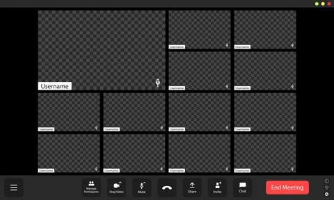 Virtual meeting with a grid of empty participant boxes reflecting a quiet, .. 스톡 일러스트