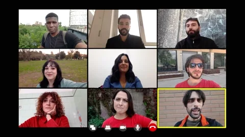 Virtual meeting - group of friends virtually communicate by video call Stock Footage 153620847