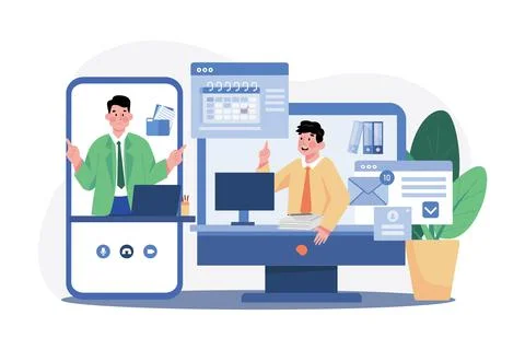Virtual Meeting Illustration concept. A flat illustration isolated on white b Illustrazione stock