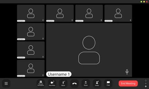 Virtual meeting interface displaying multiple usernames with one active par.. 스톡 일러스트
