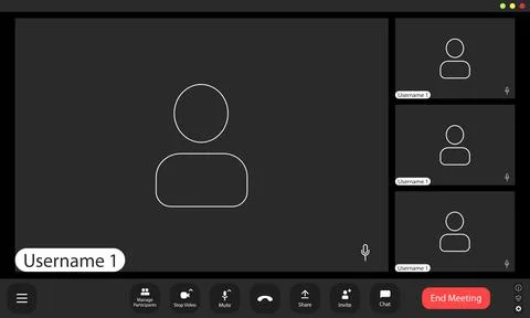 Virtual meeting interface displaying multiple participants and their status.. Stock Illustration
