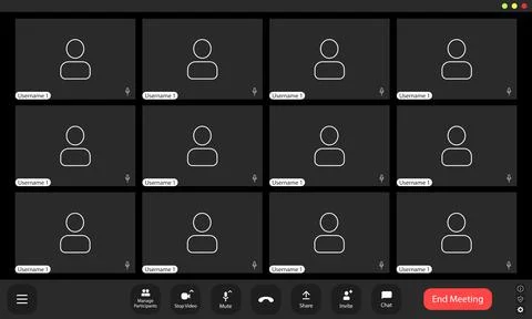 Virtual meeting interface displaying multiple participants in grid view dur.. Stock Illustration