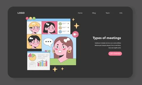 Virtual meeting interface. Flat vector illustration 스톡 일러스트
